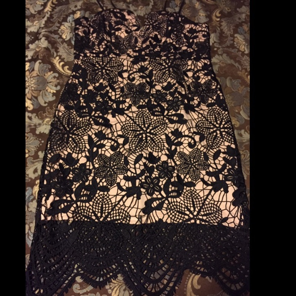 Black lace with nude underneath party dress